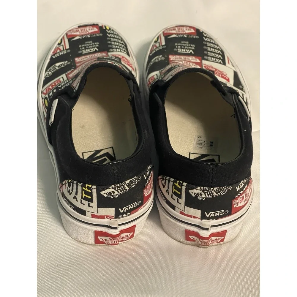 VANS CLASSIC SlipOn Canvas Shoes All Over Logo Print Mens Size 4.5 Womens 6 BinC